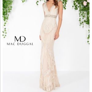 Mac Duggal Fringe Dress - nude/Ivory